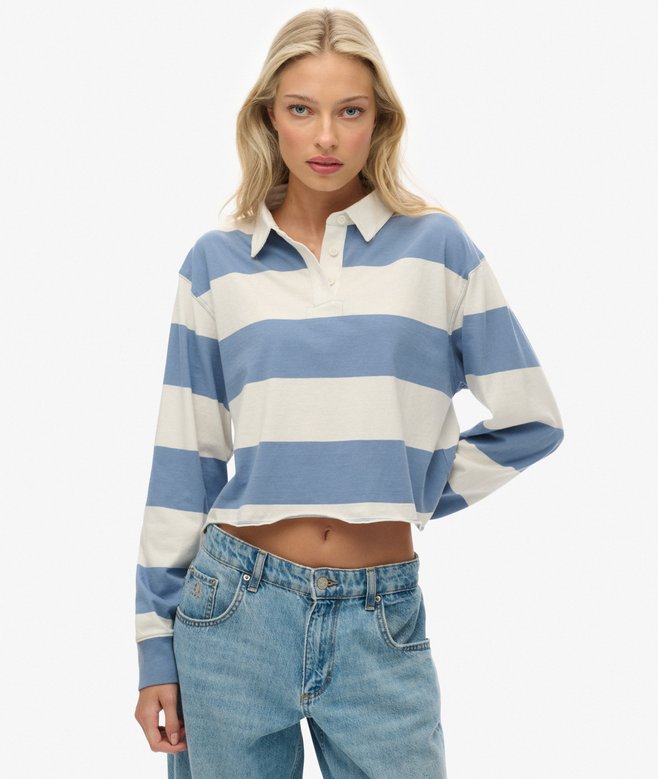 Superdry Athletic Essentials Cropped Stripe Rugby Top