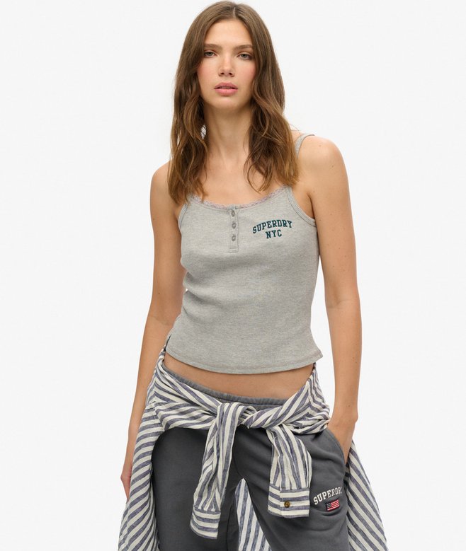 superdry Athletic Essentials Embroidered Button Cami Top