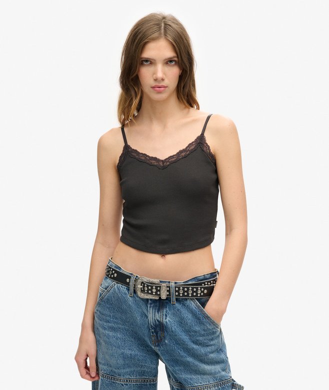 superdry Athletic Essentials Lace Trim Cropped Cami Top