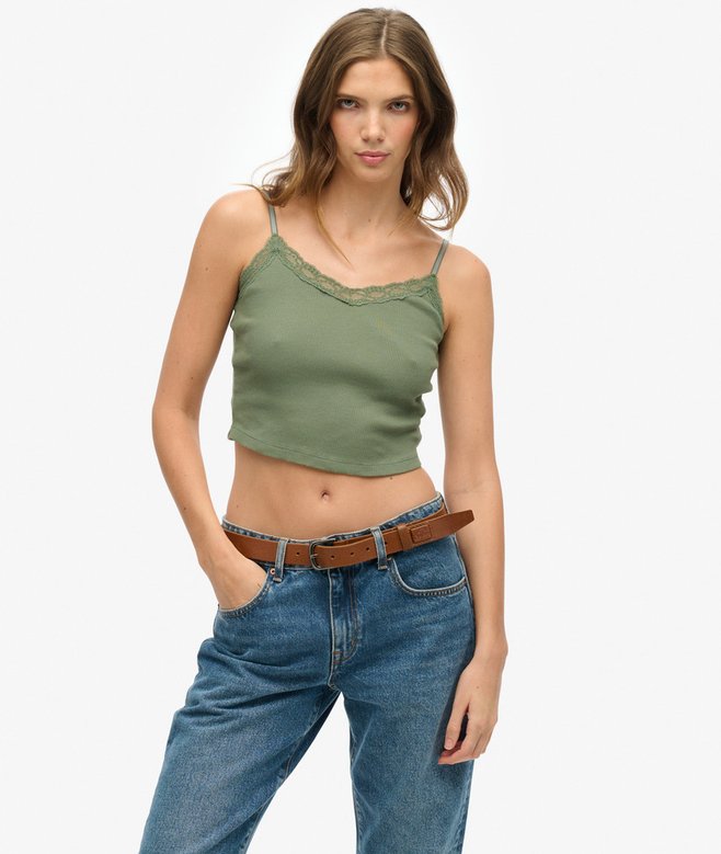 superdry Athletic Essentials Lace Trim Cropped Cami Top