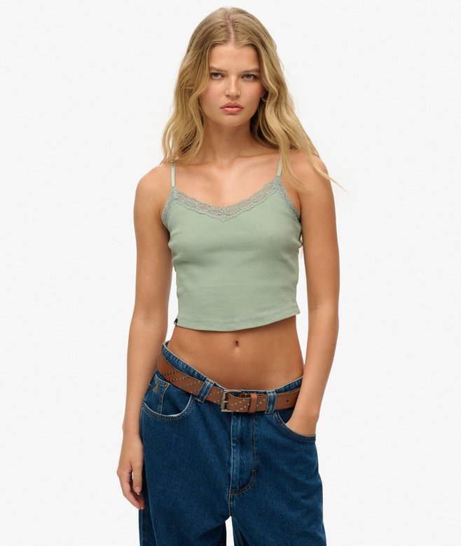 superdry Athletic Essentials Lace Trim Cropped Cami Top