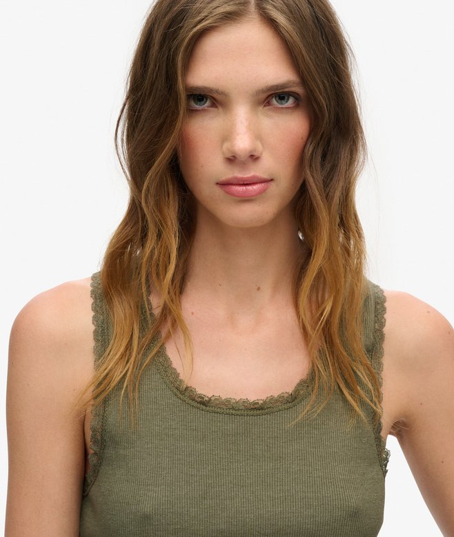 Superdry Athletic Essentials Vintage Lace Trim Vest Top