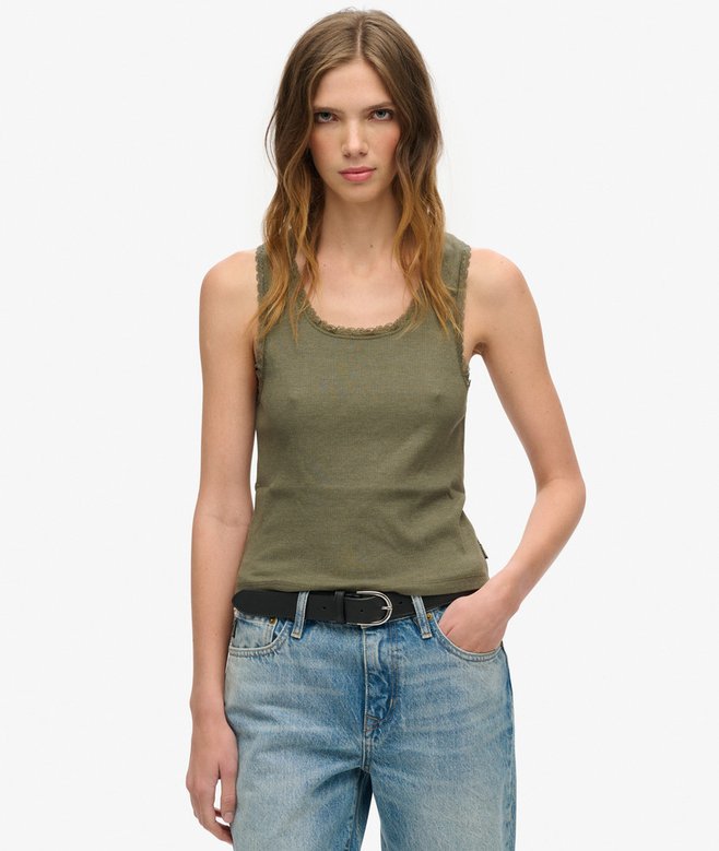 superdry Athletic Essentials Vintage Lace Trim Vest Top