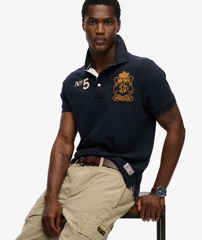 superdry Double Emblem Jersey Short Sleeve Rugby Polo Top