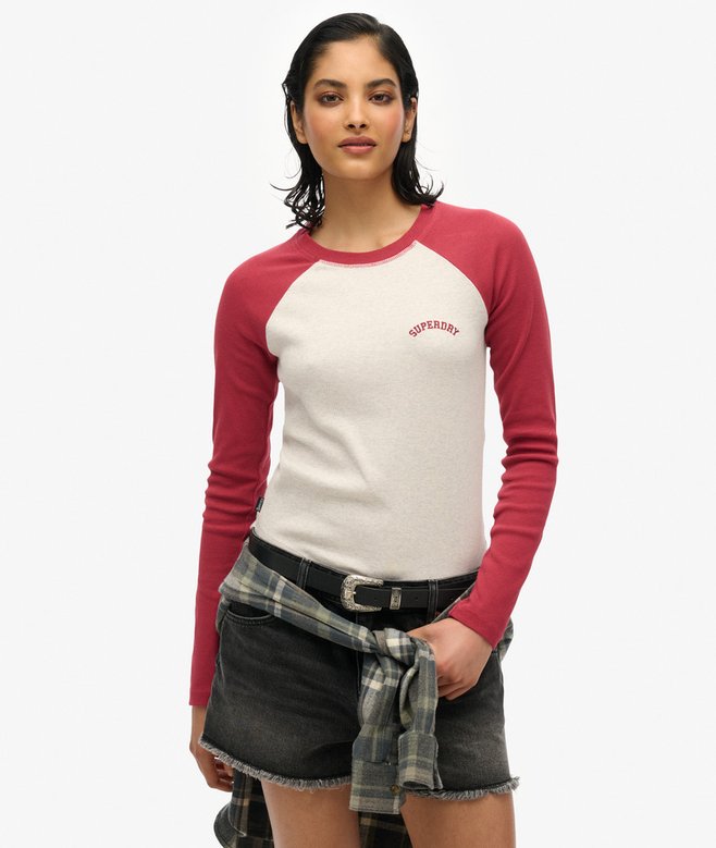 superdry Essential Logo Ribbed Baseball Long Sleeve Top