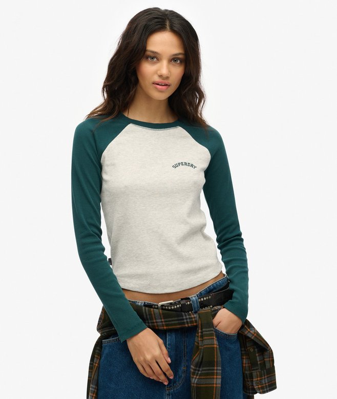 superdry Essential Logo Ribbed Baseball Long Sleeve Top