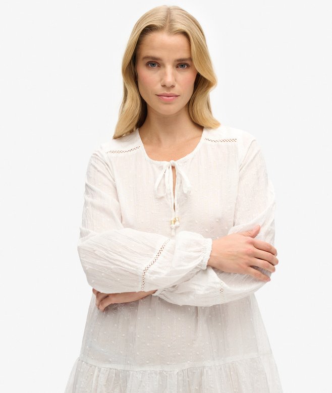 Superdry Ibiza Long Sleeve Tiered Sparkle Mini Dress