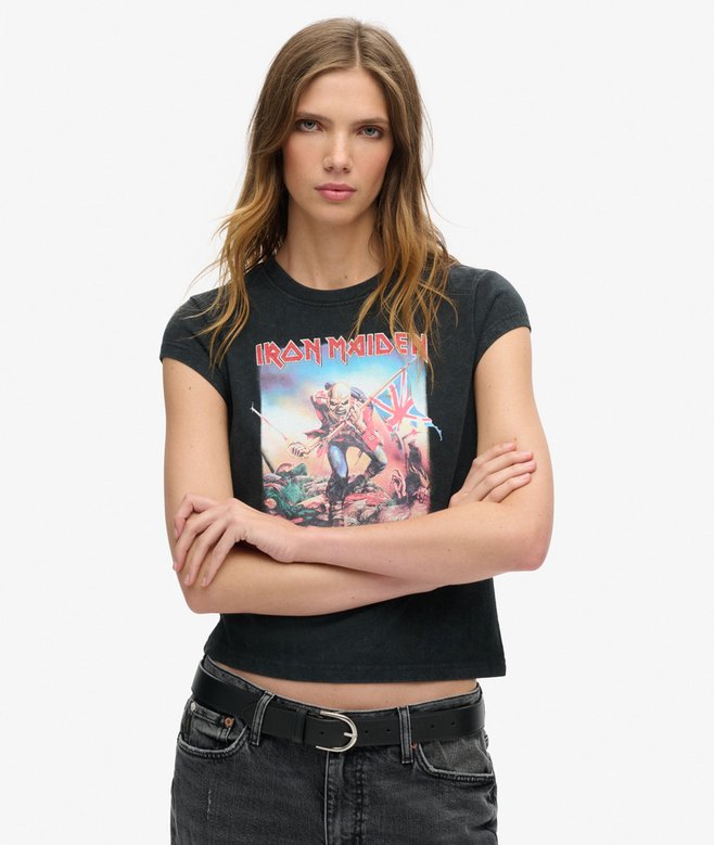 superdry Iron Maiden x Superdry Cap Sleeve Band T-Shirt