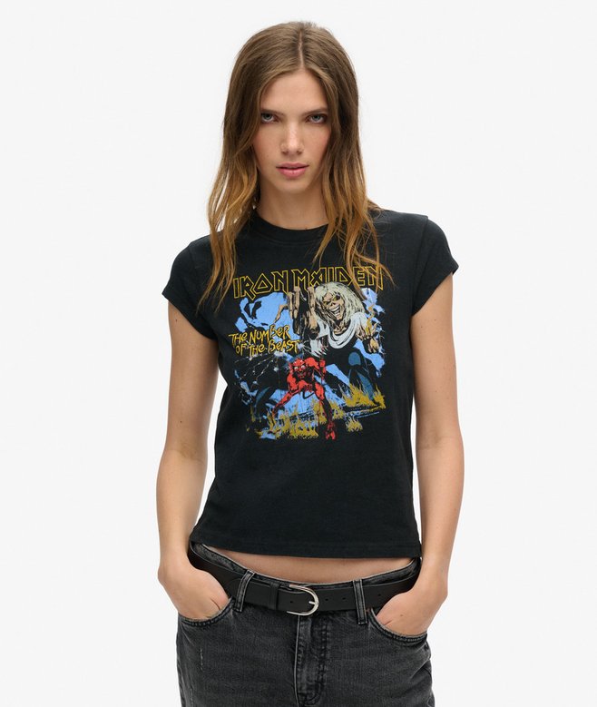 superdry Iron Maiden x Superdry Cap Sleeve Band T-Shirt