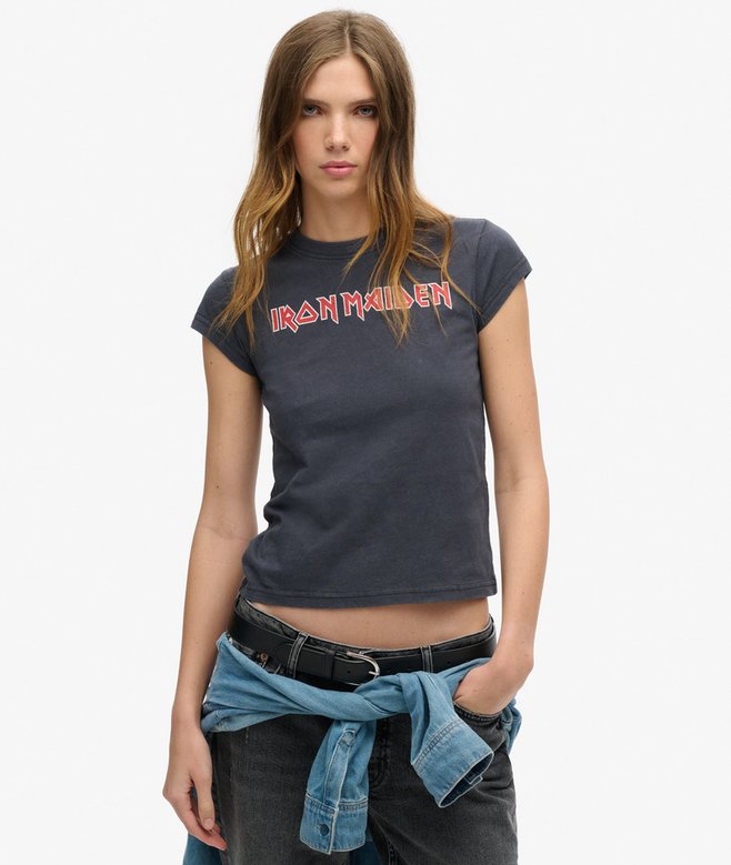 superdry Iron Maiden x Superdry Cap Sleeve Band T-Shirt