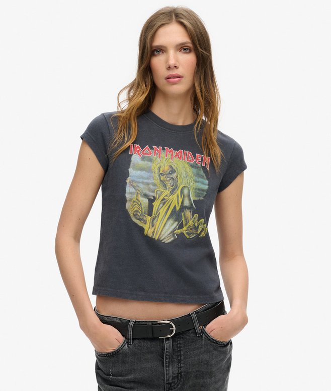 superdry Iron Maiden x Superdry Cap Sleeve Band T-Shirt
