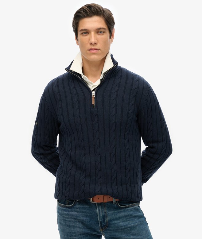 superdry Organic Cotton Classic Cable Half-Zip Jumper