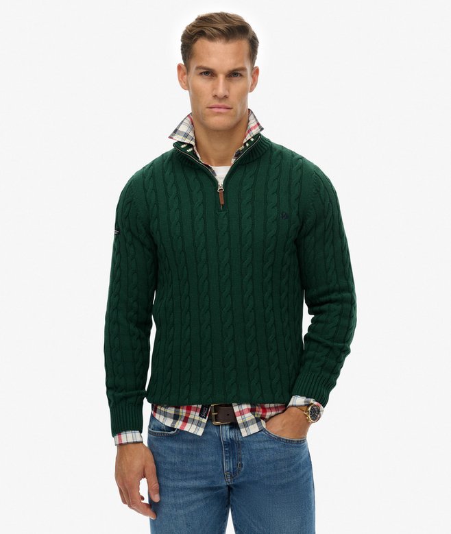 superdry Organic Cotton Classic Cable Half-Zip Jumper