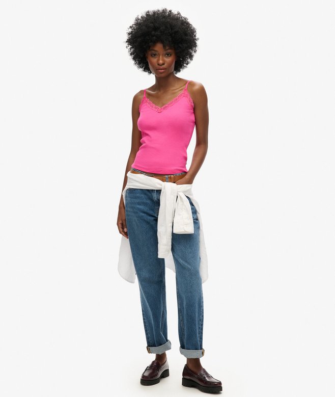 Superdry Organic Cotton Essential Rib Lace Cami Top