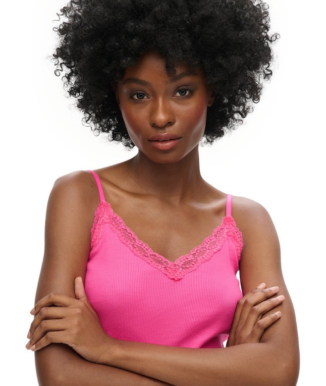 Superdry Organic Cotton Essential Rib Lace Cami Top