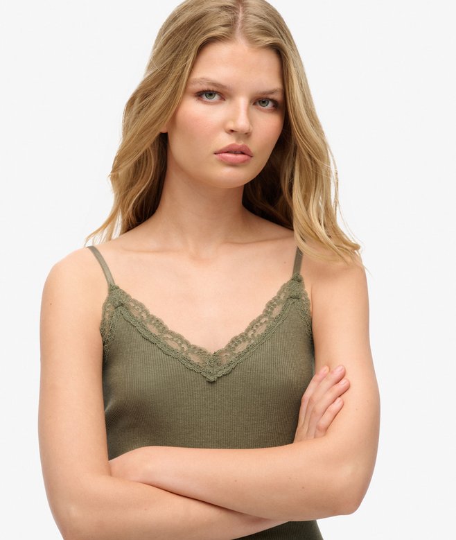 Superdry Organic Cotton Essential Rib Lace Cami Top