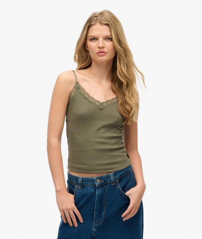 superdry Organic Cotton Essential Rib Lace Cami Top