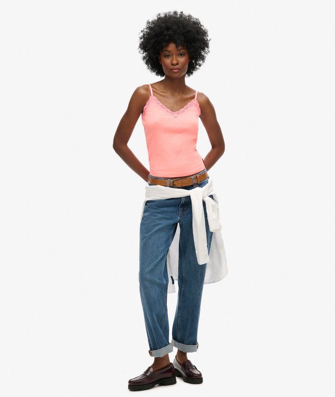 Superdry Organic Cotton Essential Rib Lace Cami Top