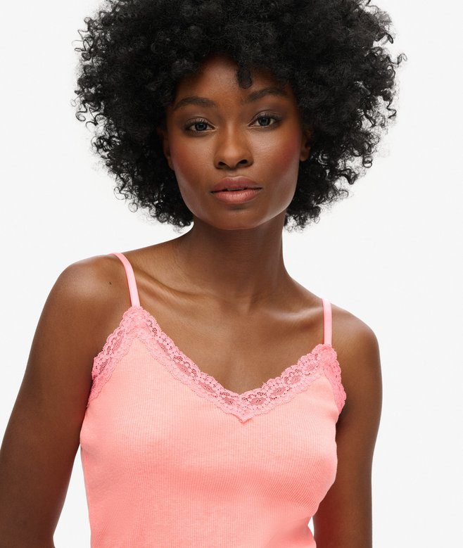 Superdry Organic Cotton Essential Rib Lace Cami Top