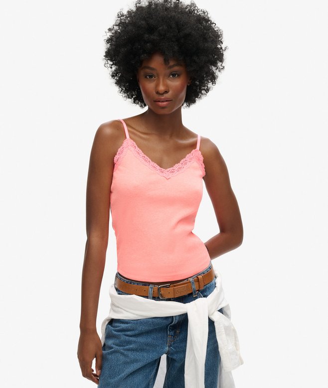 superdry Organic Cotton Essential Rib Lace Cami Top