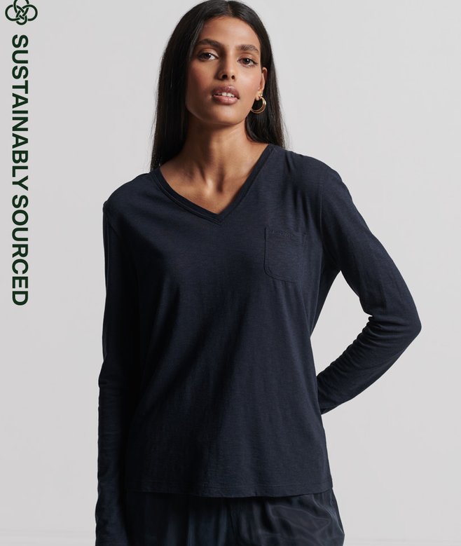superdry Organic Cotton Long Sleeve Pocket V-Neck Top