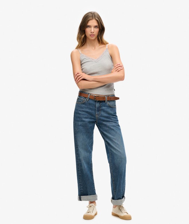 Superdry Organic Cotton Vintage Rib Lace Trim Cami Top