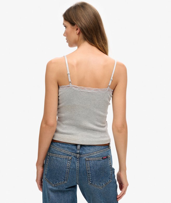 Superdry Organic Cotton Vintage Rib Lace Trim Cami Top