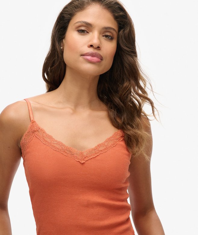 Superdry Organic Cotton Vintage Rib Lace Trim Cami Top
