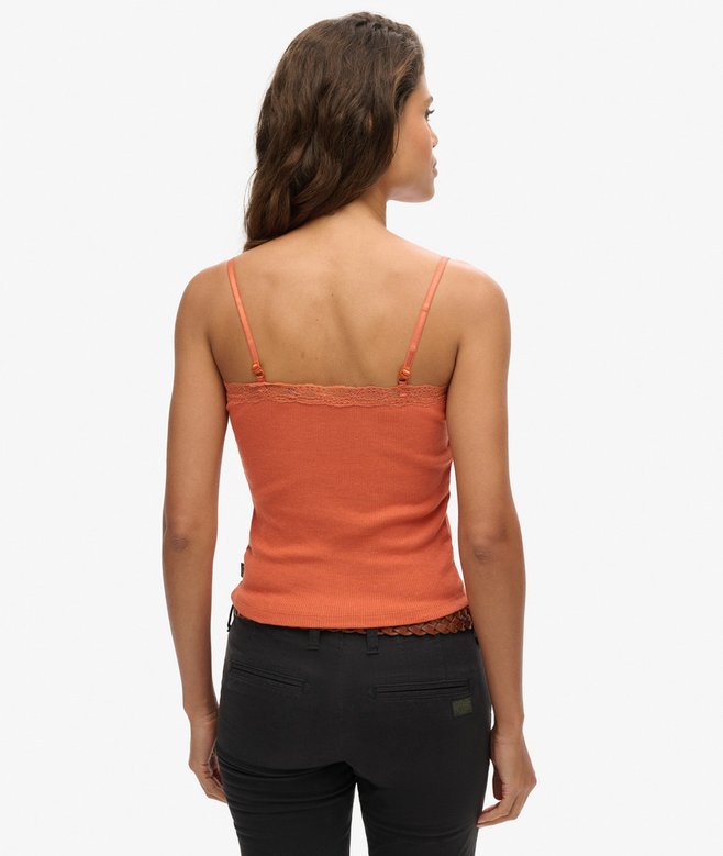 Superdry Organic Cotton Vintage Rib Lace Trim Cami Top