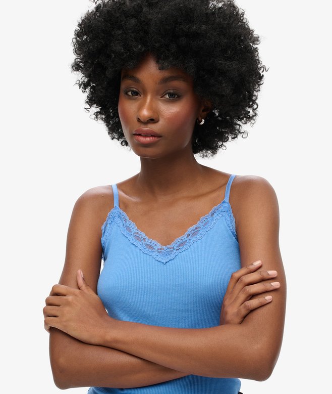 Superdry Organic Cotton Vintage Rib Lace Trim Cami Top