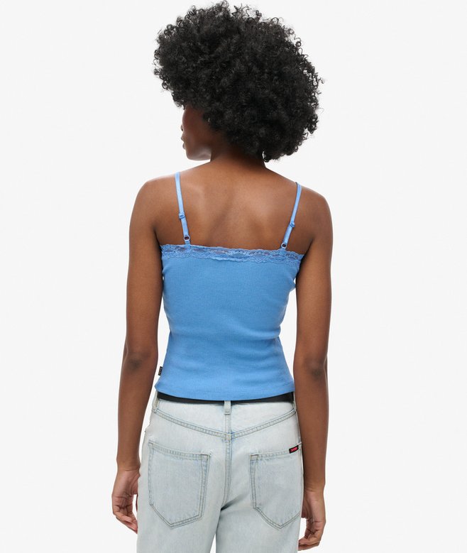 Superdry Organic Cotton Vintage Rib Lace Trim Cami Top