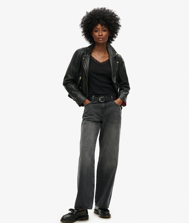 Superdry Organic Cotton Vintage Rib Lace Trim Cami Top