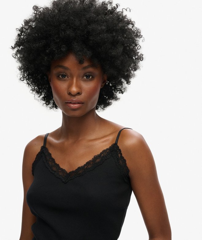 Superdry Organic Cotton Vintage Rib Lace Trim Cami Top