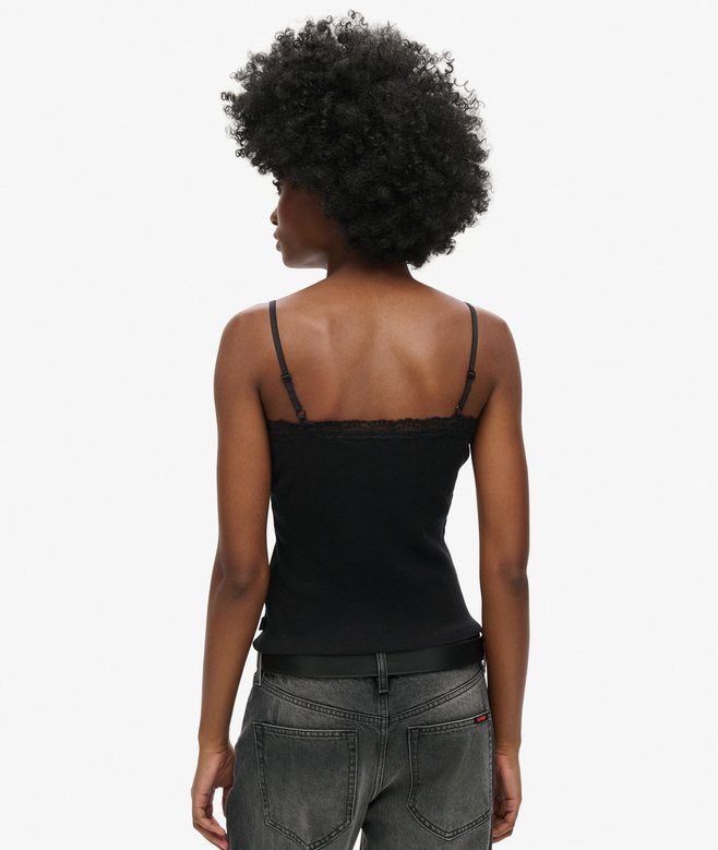 Superdry Organic Cotton Vintage Rib Lace Trim Cami Top
