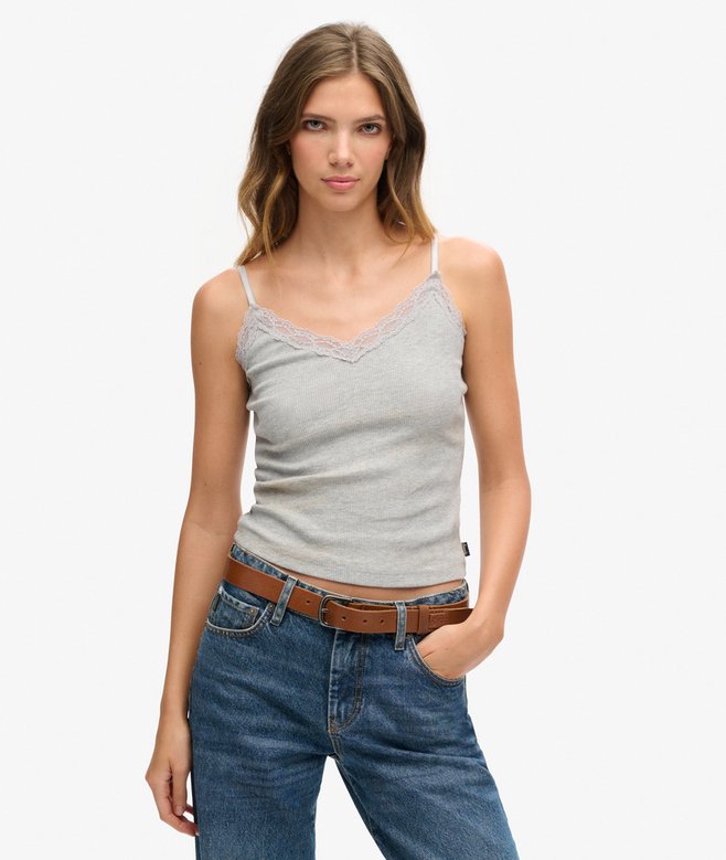 superdry Organic Cotton Vintage Rib Lace Trim Cami Top