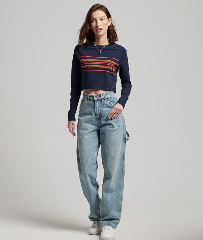 Superdry Organic Cotton Vintage Stripe Crop Long Sleeve Top