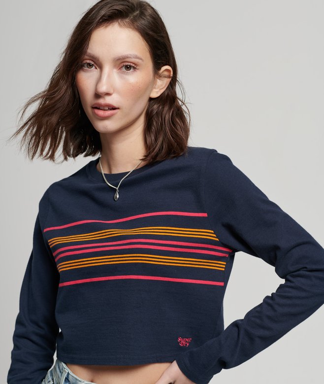 superdry Organic Cotton Vintage Stripe Crop Long Sleeve Top