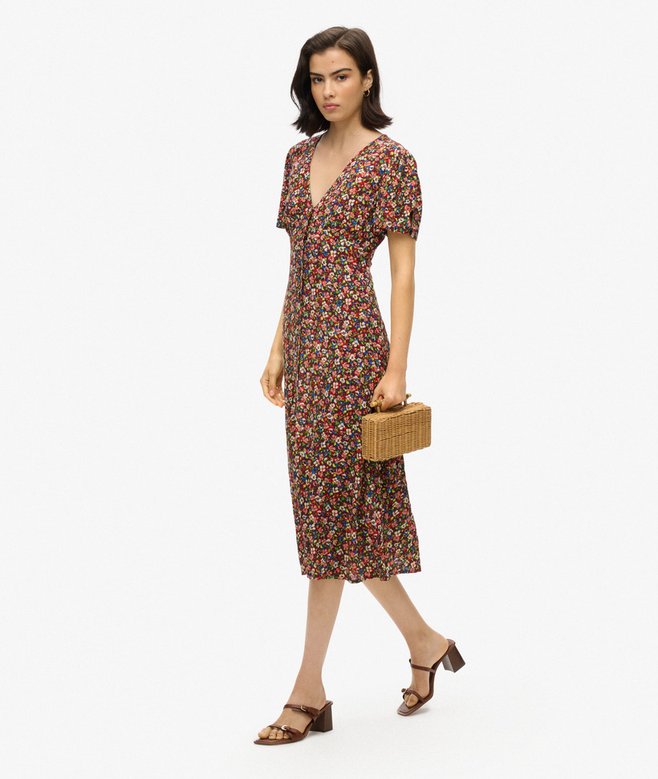 Superdry Printed Button-up Short Sleeve Midi Tea Dress