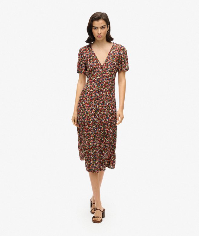 superdry Printed Button-up Short Sleeve Midi Tea Dress