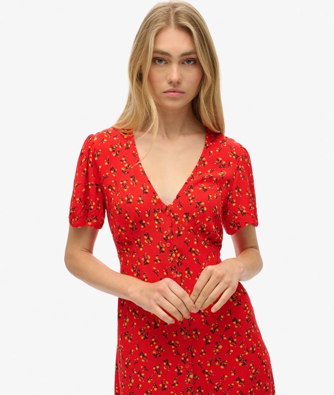 Superdry Printed Button-up Short Sleeve Midi Tea Dress