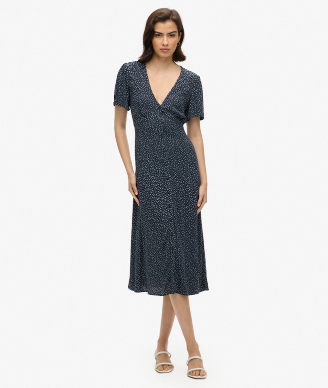 superdry Printed Button-up Short Sleeve Midi Tea Dress