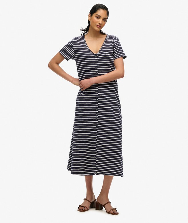 superdry Short Sleeve Button Through Jersey Midi Dress