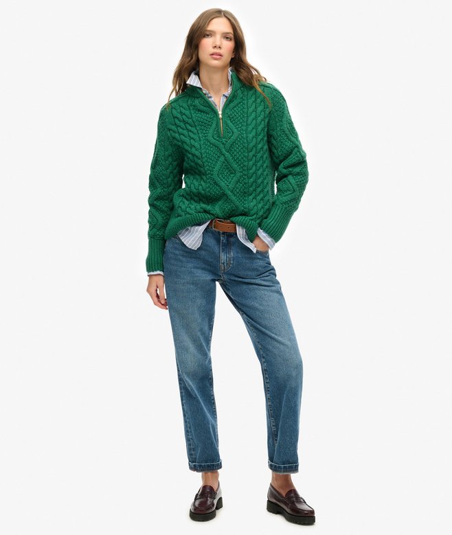 Superdry Aran Cable Knit Half Zip Jumper