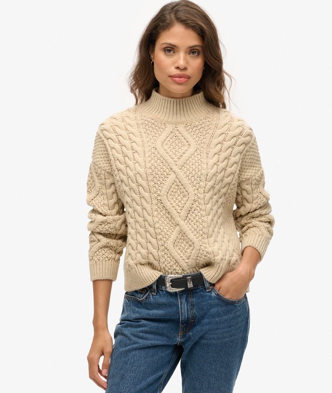 Superdry Aran Cable Knit Polo Jumper