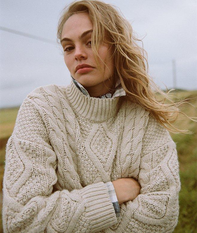 superdry Aran Cable Knit Polo Jumper