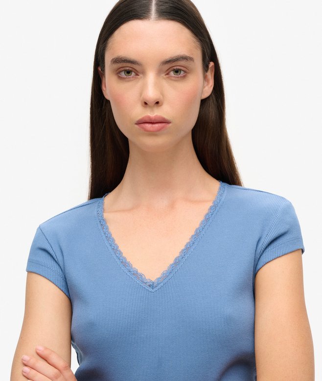 Superdry Athletic Essentials Lace Trim V-Neck Top