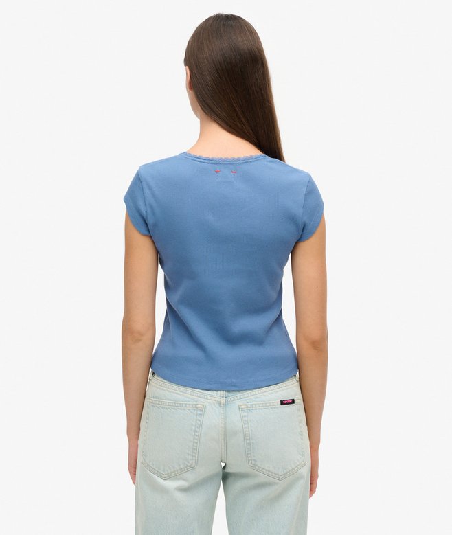 Superdry Athletic Essentials Lace Trim V-Neck Top