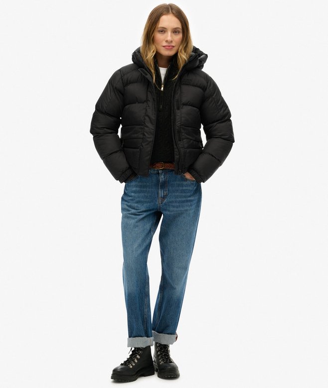 Superdry Black Puffer Jacket With Hood