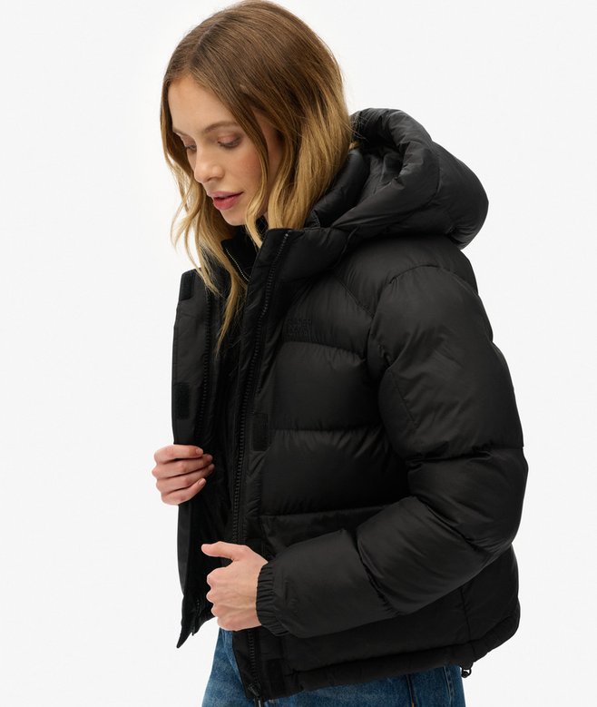 superdry Black Puffer Jacket with Hood