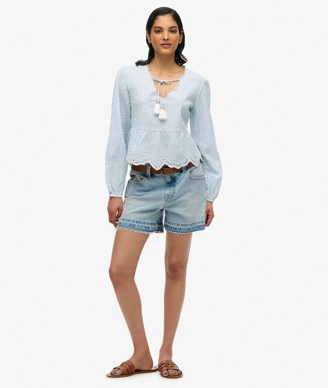 Superdry Broderie Long Sleeve Blouse
